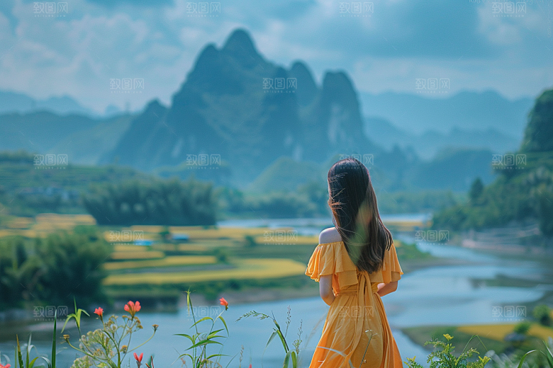 女生旅行背影人物旅游摄影图