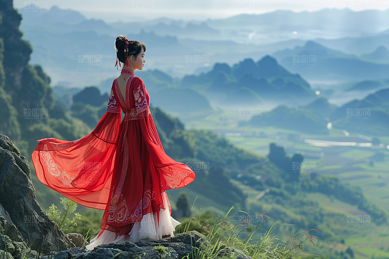女生旅行背影自然自由行摄影图
