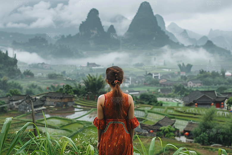 女生旅行背影徒步唯美摄影图