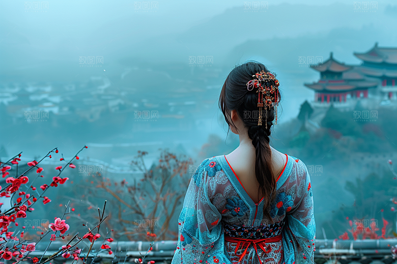 女生旅行背影旅游自由行摄影图