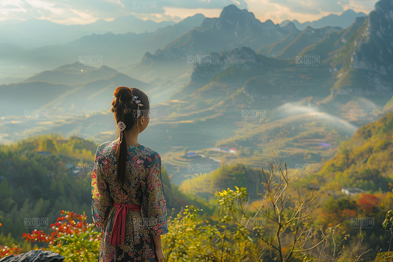 女生旅行背影探险风光摄影图