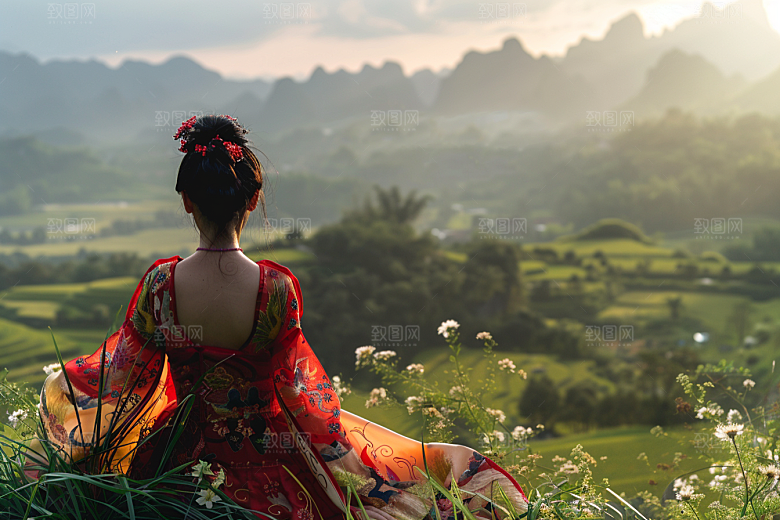 女生旅行背影风光徒步摄影图