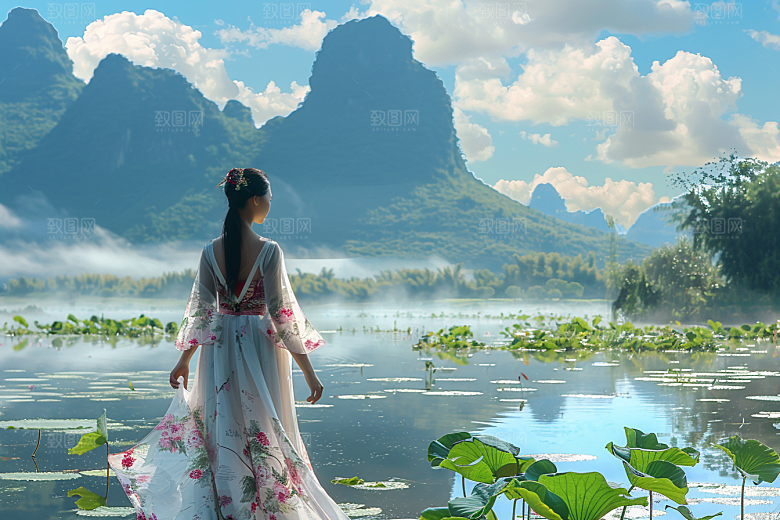 女生旅行背影高清风光摄影图
