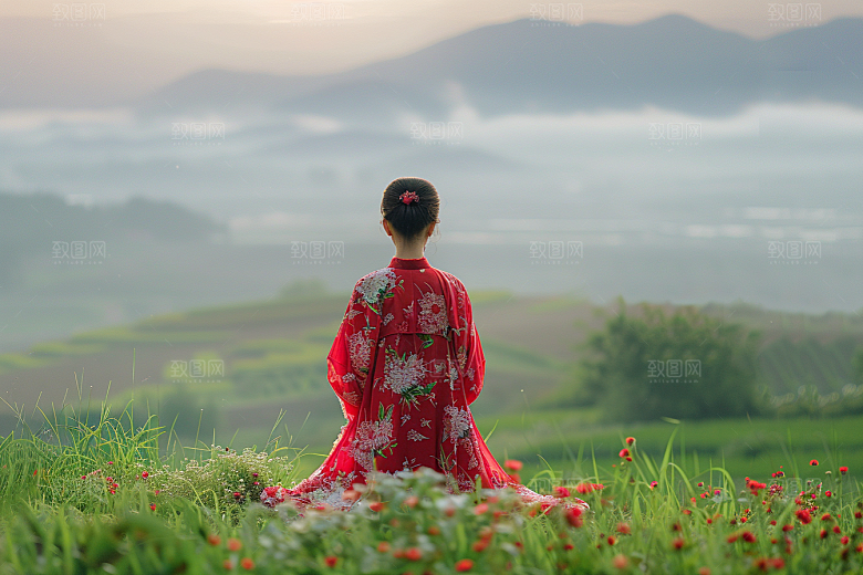 女生旅行背影自由行旅游摄影图