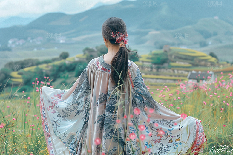女生旅行背影风光旅游摄影图