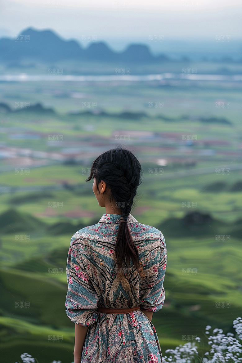 女生旅行背影风光自然摄影图
