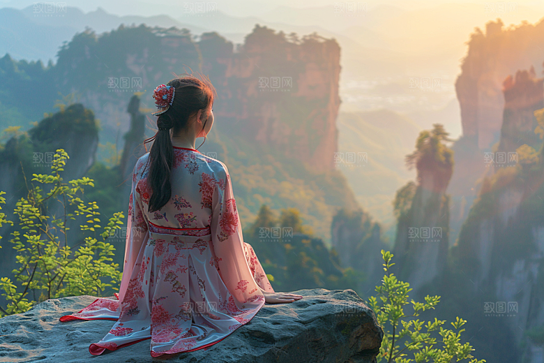 女生旅行背影探险徒步摄影图