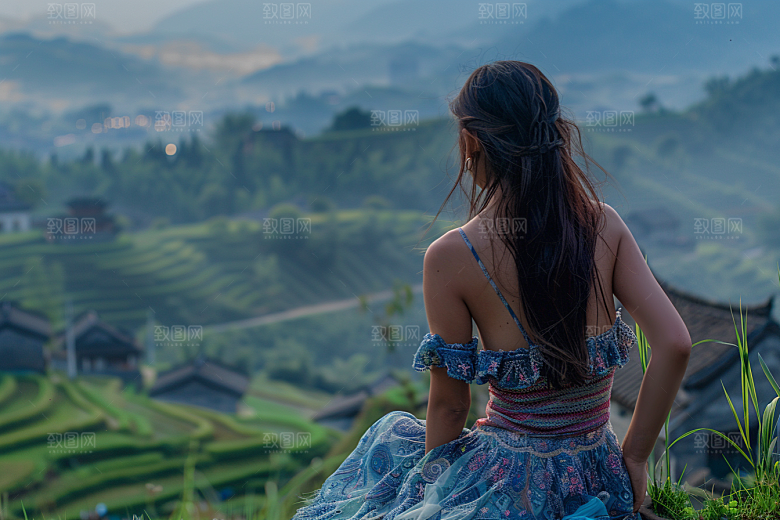 女生旅行背影自由行徒步摄影图