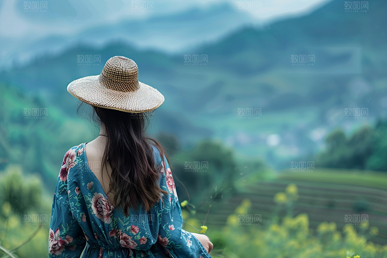 女生旅行背影旅游徒步摄影图