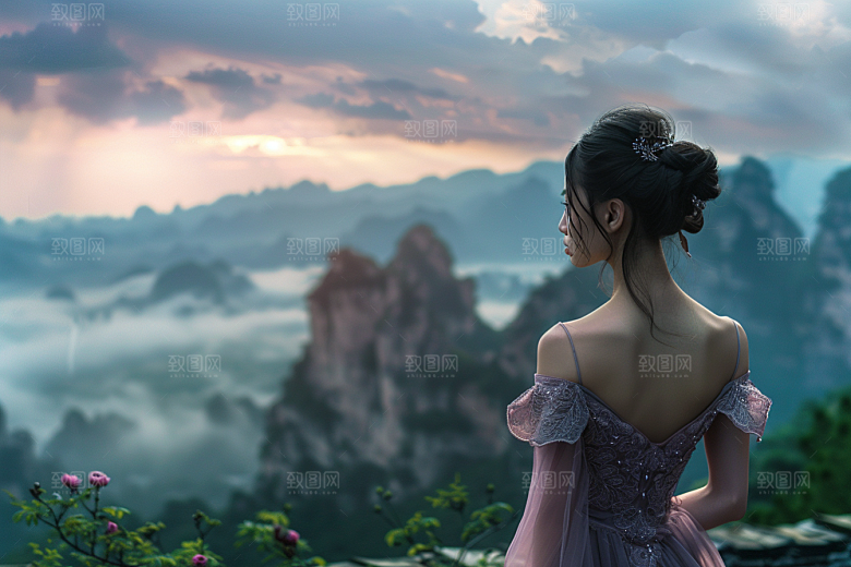 女生旅行背影辽阔高清摄影图