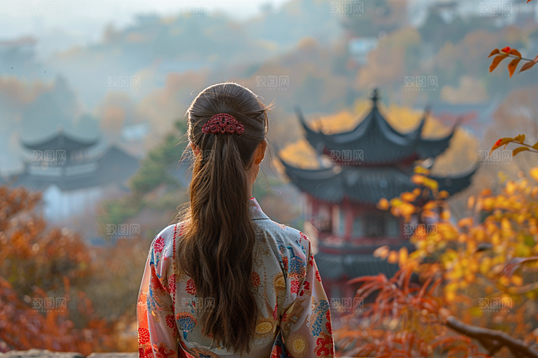 女生旅行背影人物户外摄影图