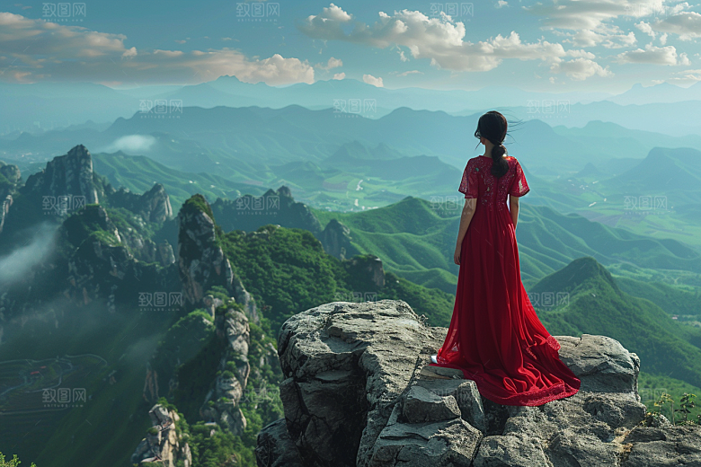 女生旅行背影户外探险摄影图