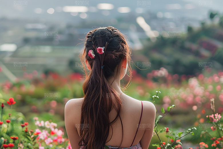 女生旅行背影旅游探险摄影图