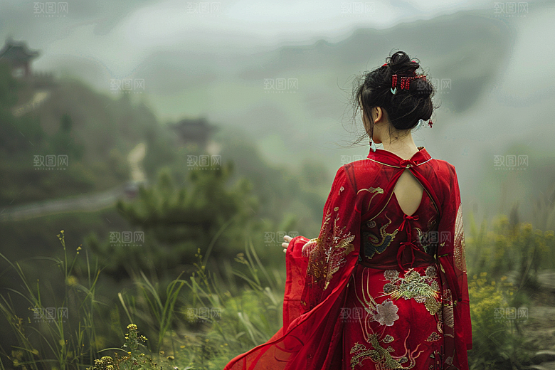 女生旅行背影户外徒步摄影图