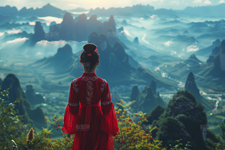 女生旅行背影高清唯美摄影图