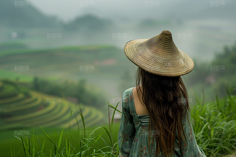 女生旅行背影唯美自然摄影图