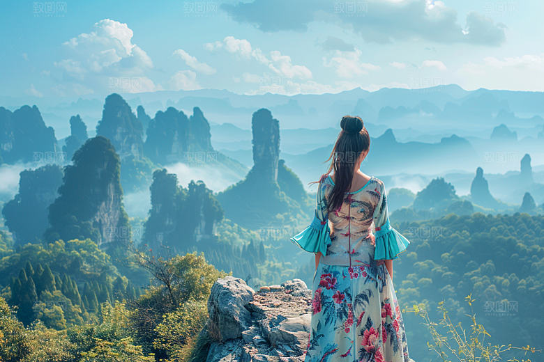 女生旅行背影旅游自由行摄影图