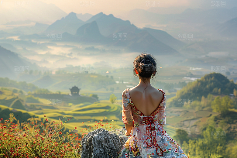 女生旅行背影自由行旅游摄影图