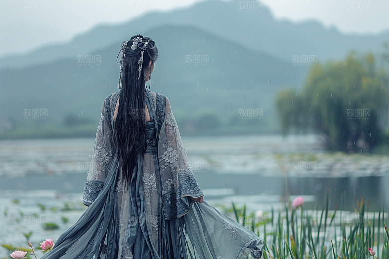 女生旅行背影人物自由行摄影图