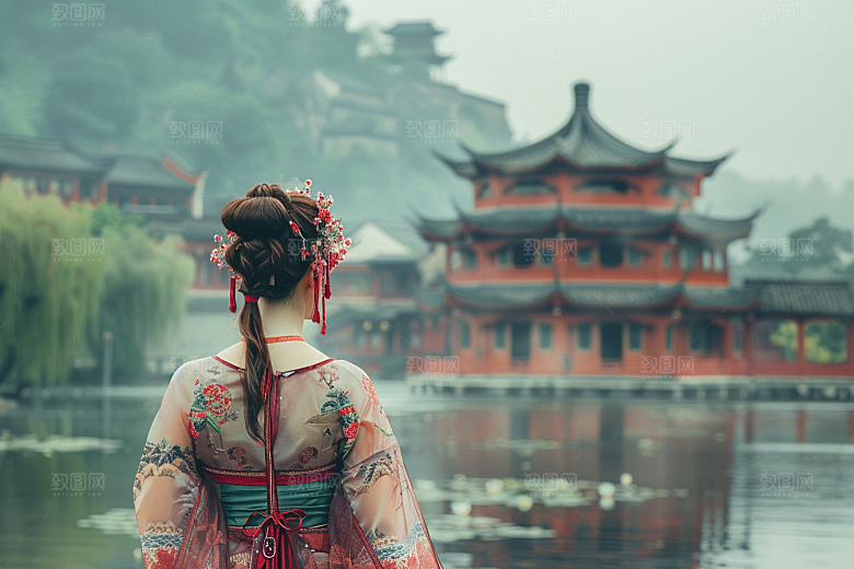 女生旅行背影高清自由行摄影图