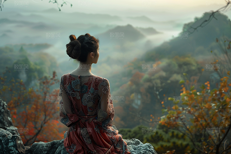 女生旅行背影户外自然摄影图