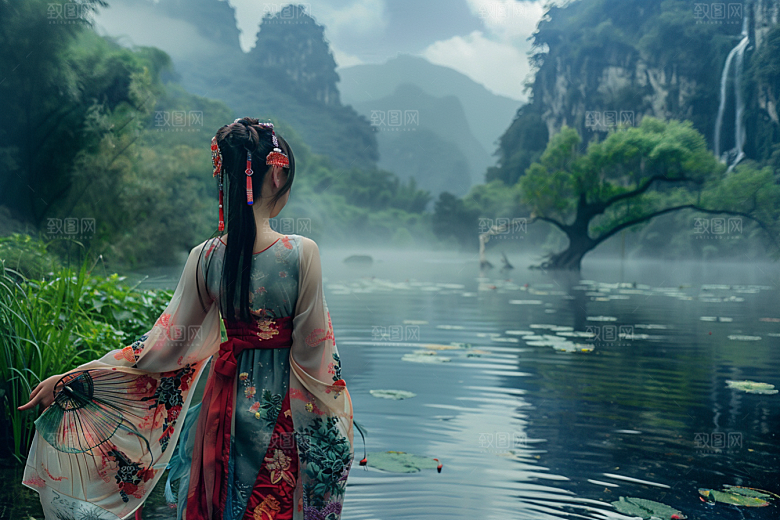 女生旅行背影户外唯美摄影图