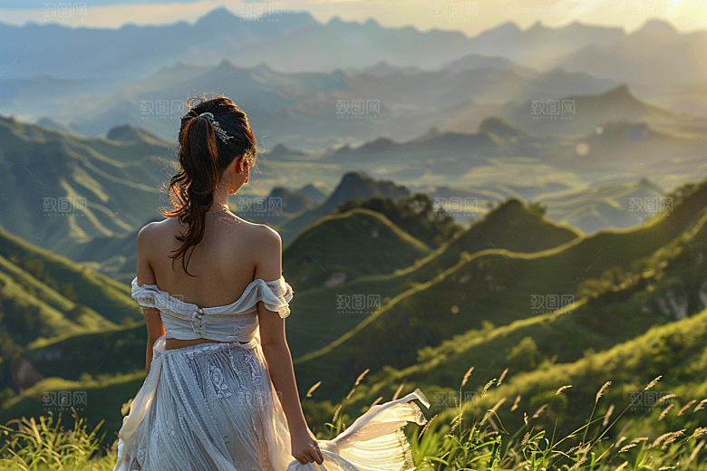 女生旅行背影高清户外摄影图