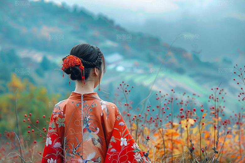 女生旅行背影自然辽阔摄影图