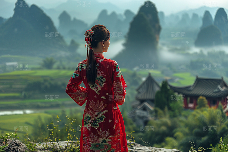 女生旅行背影唯美自然摄影图