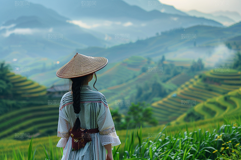 女生旅行背影自然辽阔摄影图