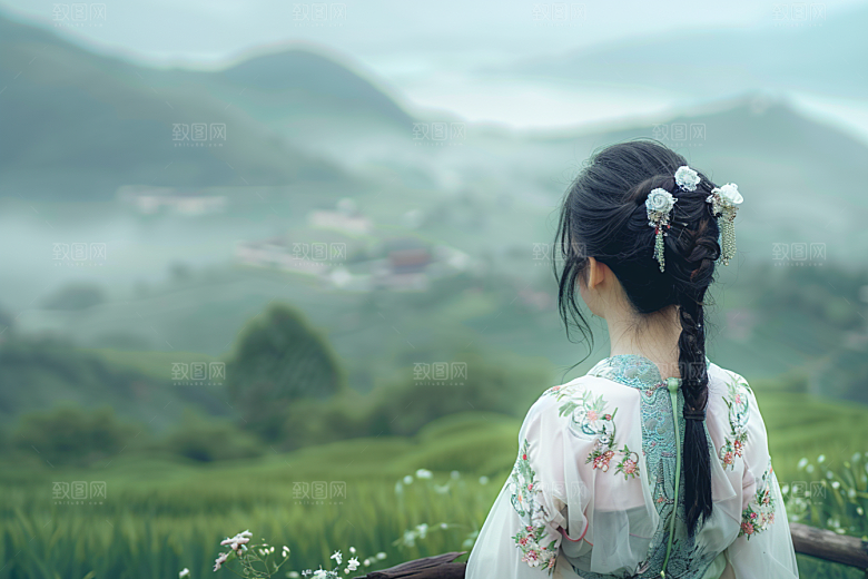 女生旅行背影高清唯美摄影图