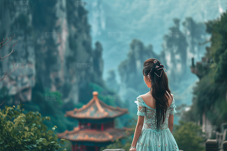 女生旅行背影唯美自由行摄影图