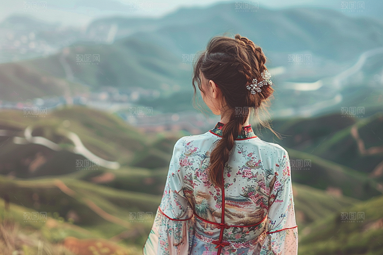 女生旅行背影徒步自由行摄影图