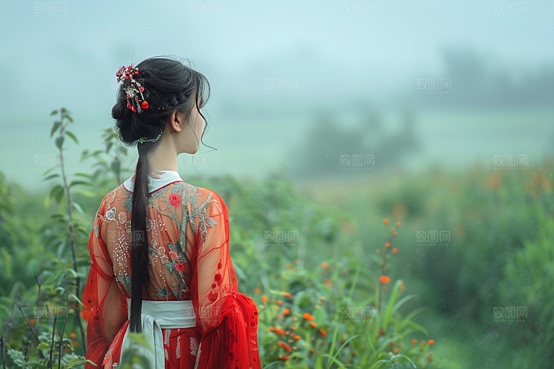 女生旅行背影人物自然摄影图