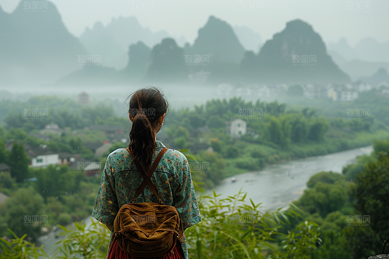 女生旅行背影徒步风光摄影图