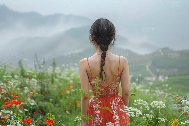 女生旅行背影户外辽阔摄影图
