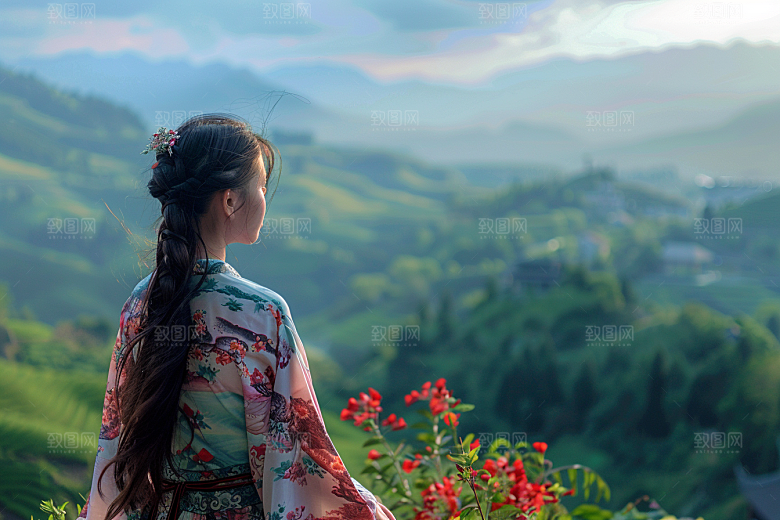 女生旅行背影唯美旅游摄影图