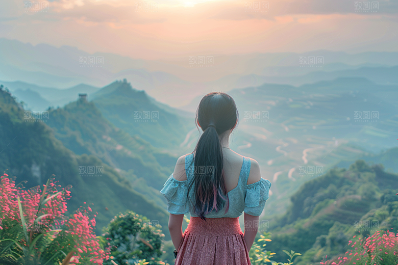 女生旅行背影徒步自由行摄影图