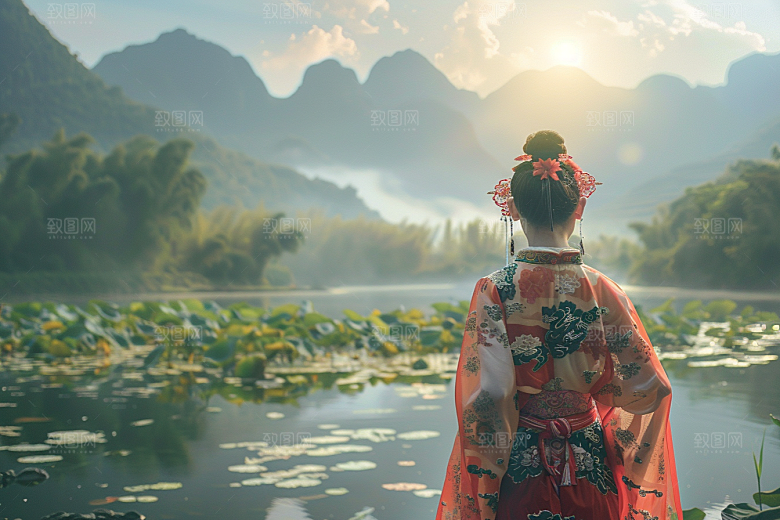女生旅行背影旅游户外摄影图