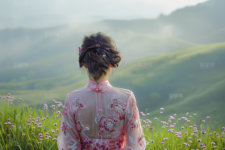 女生旅行背影自由行唯美摄影图
