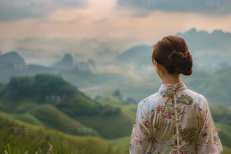 女生旅行背影辽阔高清摄影图