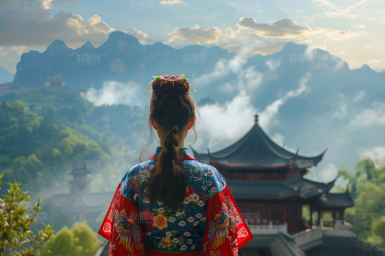 女生旅行背影唯美人物摄影图