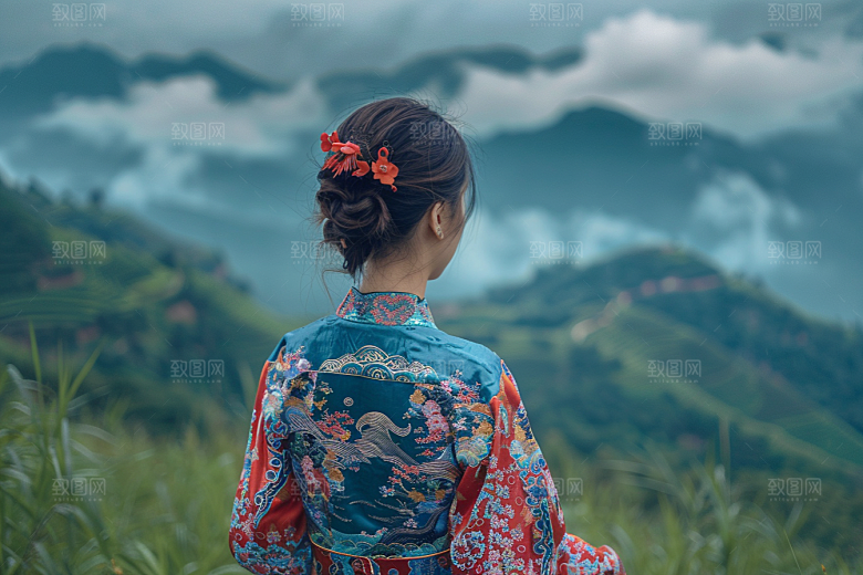 女生旅行背影旅游探险摄影图