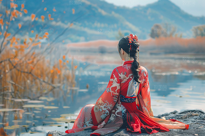 女生旅行背影风光高清摄影图