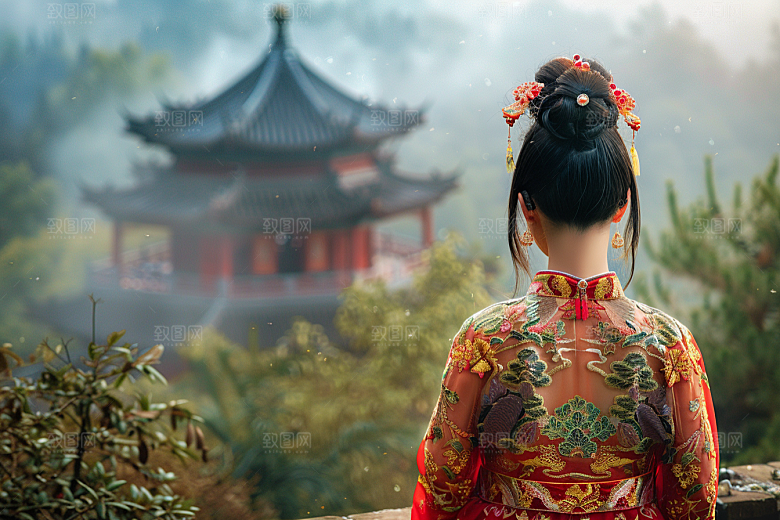 女生旅行背影唯美自由行摄影图