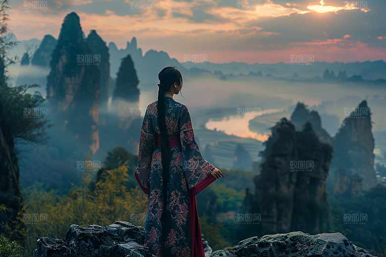 女生旅行背影风光户外摄影图
