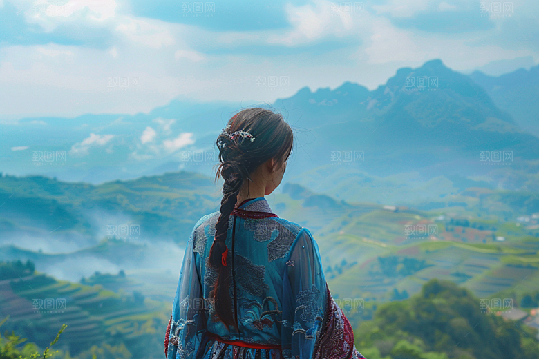 女生旅行背影唯美探险摄影图