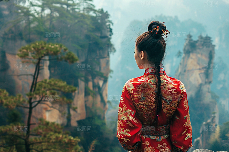 女生旅行背影户外旅游摄影图