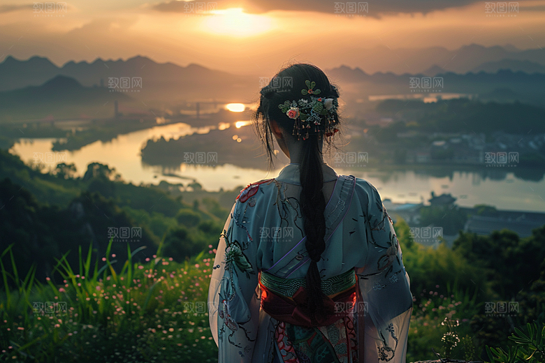 女生旅行背影人物辽阔摄影图