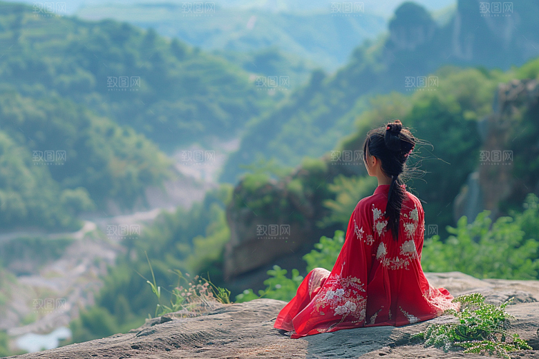 女生旅行背影徒步风光摄影图
